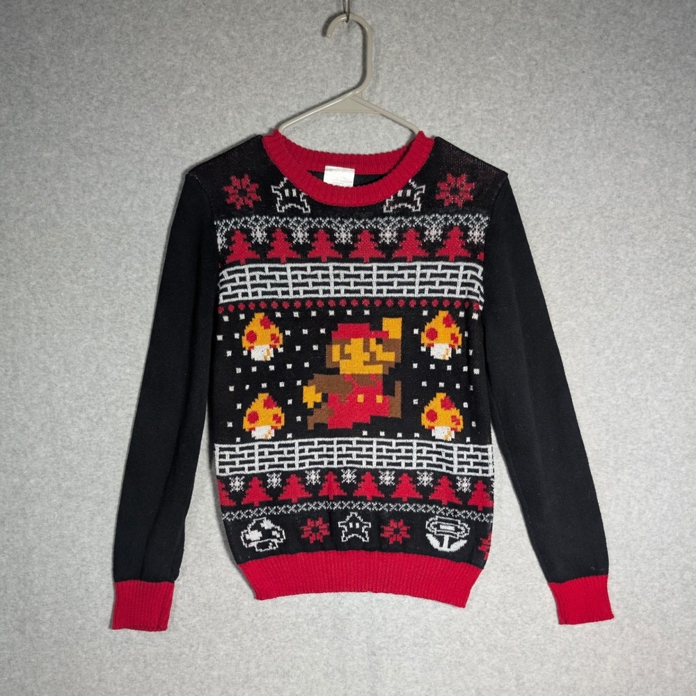 Nintendo Sweater Kids Medium Pixilated Super Mario Ugly Christmas Nostalgic